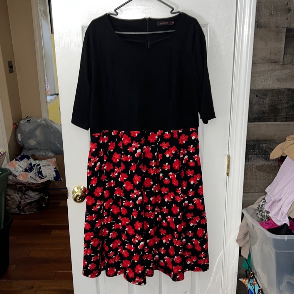 Fanco Women’s 50’s Inspired Pleated Floral Sheath MIDI Dress W/ Pockets Size 20W